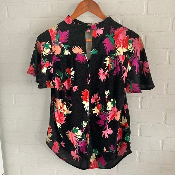 Anthropologie x Maeve Blouse Bella Dark Floral Black Kelly green Pink XS - Picture 11 of 15